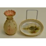 Royal Worcester hand painted pin dish along with a Royal Worcester posy vase 189