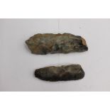 Two Prehistoric Flint Axeheads, A mesolithic tranchet axe/adze circa 9000-4000 BC, some damage at
