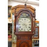A late George III mahogany eight day long case clock, Blackwood of North Shields, painted dial,