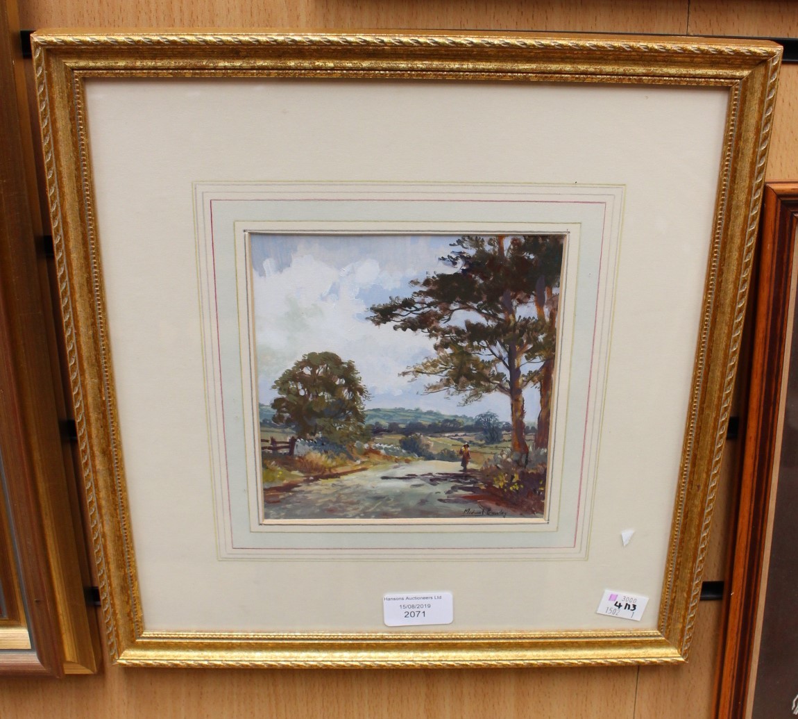 Michael Crawley (British, 20th Century), Carsington, signed, l.r., gouache, 16 by 15cm, framed