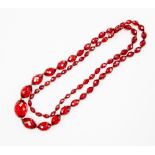 Art Deco faceted cherry Bakelite/plastic graduated bead necklace, approx 38 inches in length and