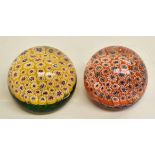 Two millefiore glass paperweights (2)