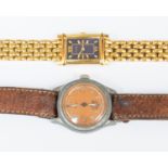 A 1940's Aviators waterproof watch with leather strap and a ladies Rotary watch with a gilt strap
