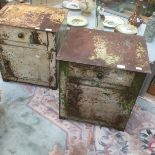 A pair of Continental steel side cupboards with top drawer above cupboard boors - distressed, mid
