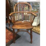 Four oak spindle back country kitchen chairs, 19th Century