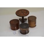 Assorted treen, to include a miniature Victorian tea table, counter boxes etc (4)