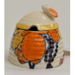 Clarice Cliff for Newport Pottery, a small Orange Autumn beehive honey pot, Bizarre marks, 7.5 cm