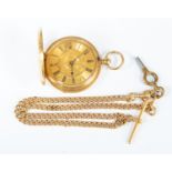 An 18ct gold pocket watch, Langfords of London, gold tone dial, Roman numerals, foliate