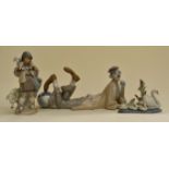 Three Lladro figures including; clown, shepherd and swan (3)