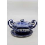 A quantity of blue and white transfer printed dinnerwares, to include a large covered tureen with