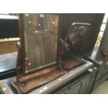 Two Victorian mahogany toilet mirrors along with late Victorian copper fender