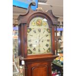 A late 19th Century longcase mahogany clock with hand painted dial A/F