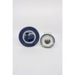 One Cauldon blue & white plate, having a printed scene, together  with a small Staffordshire