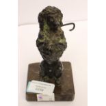 French cold cast bronze poodle with cane in mouth (damage to base, half cane missing). Ht 15cm