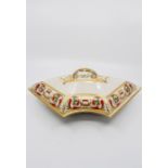 A Derby porcelain chaffing dish and cover with red and gilt decoration. Date c.1825,red mark.