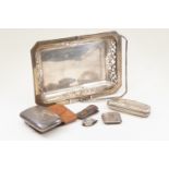 A silver collection consisting of; a silver cigarette case, EPNS vesta, Edwardian purse, Scouts