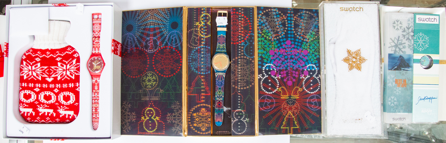 Swatch-A collection of seven Christmas limited Editions swatch watches to include 'Plume Serephine',