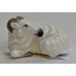 A Royal Worcester netsuke, modelled as a Ram, dated circa 1955 (black stamp) approx 6.5 cm long