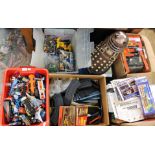 Large quantity in six boxes, mixed diecast vehicles, AFX Scot Car items, talking interactive