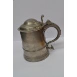 A straight sided quart tankard with dome lid, low fillet on the drum, solid chair back thumbpiece