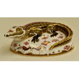 A Royal Crown Derby gold signature edition Crocodile paperweight, designed by John Ablitt and