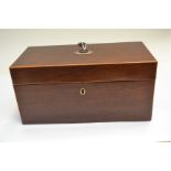 A George III rosewood tea caddy, boxwood strung, triple division interior