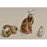 Royal Crown Derby Cottage Garden Kitten, Rabbit and cat paperweights (silver stoppers) (3)