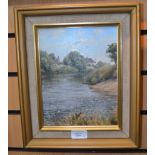 Derby interest; Rex Preston, British, 1948, oil on canvas;  the River Trent at Swarkestone