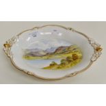 Crown Derby oval footed bowl handpainted with scene of Rydal Water, 30cms approx length