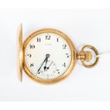 A gold plated Cyma hunter pocket watch,  no glass A/FCONDITION:scratches and marks to case not