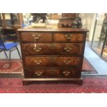 George II walnut chest of drawers two over three brass swing handles (not original)