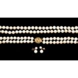 A  double strand cultured pearl necklace, pearl size approx 7mm, white/cream tone, shortest length
