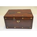 A Regency rosewood work box, mother of pearl dot inlay