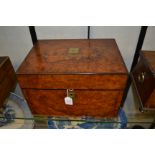 A Victorian burr walnut dressing case, marked Greaves of Birmingham, fitted interior with glass