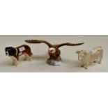Three Beswick figures including; Bull, St. Bernard, eagle (small chip to wing)