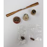 Assorted Asian items including four ojimi beads (2 small - 2 Large) Barrel shaped netsuke and a maki