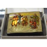 A Fedoskino Pegockuno Russian black lacquered papier mache box, of rectangular form with hinged lid,