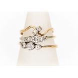 Two 18ct gold and diamond three-stone rings, total gross weight approx 3.8gms; and a 9ct gold and