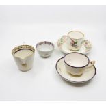 Collection of 18th Century tea wares, to include a Derby Puce marked cup & saucer.  Gill floral