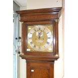 George III oak cased J. Tucker of Tiverton eight day silvered dial with Arabic and Roman numerals