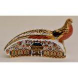 Royal Crown Derby golden pheasant paperweight with box and certificate and gold stopper, limited
