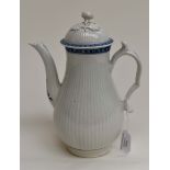 A Worcester ribbed body coffee pot and cover with blue borders and sprays to spout and handle, circa