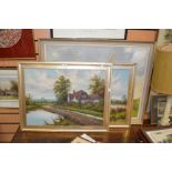 Mark Farrow oil on canvas, signed l.r, 1972 with a pair of 1920's oils of pastoral scenes