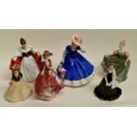 Six 20th Century figurines, including Doulton Top of the Hill, Doulton Mary, Doulton Michelle,