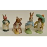 Beswick Beatrix figurines including Peter Rabbit, Benjamin Bunny, Mrs Rabbit Baking, Hunca Munca