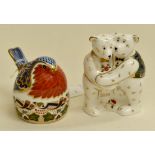 Royal Crown Derby paperweights Nesting Robin, Coalition Bear (2)