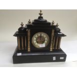 Late 19th Century black slate German mantle clock, Arabic numerals, and gold features