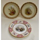 A pair of Worcester hand painted plates of grouse for T. Goode & Co, London, with another Royal