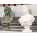 Two modern busts of Beethoven and a classical lady