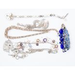 Eight items of silver and white metal jewellery comprising necklaces, bracelets etc